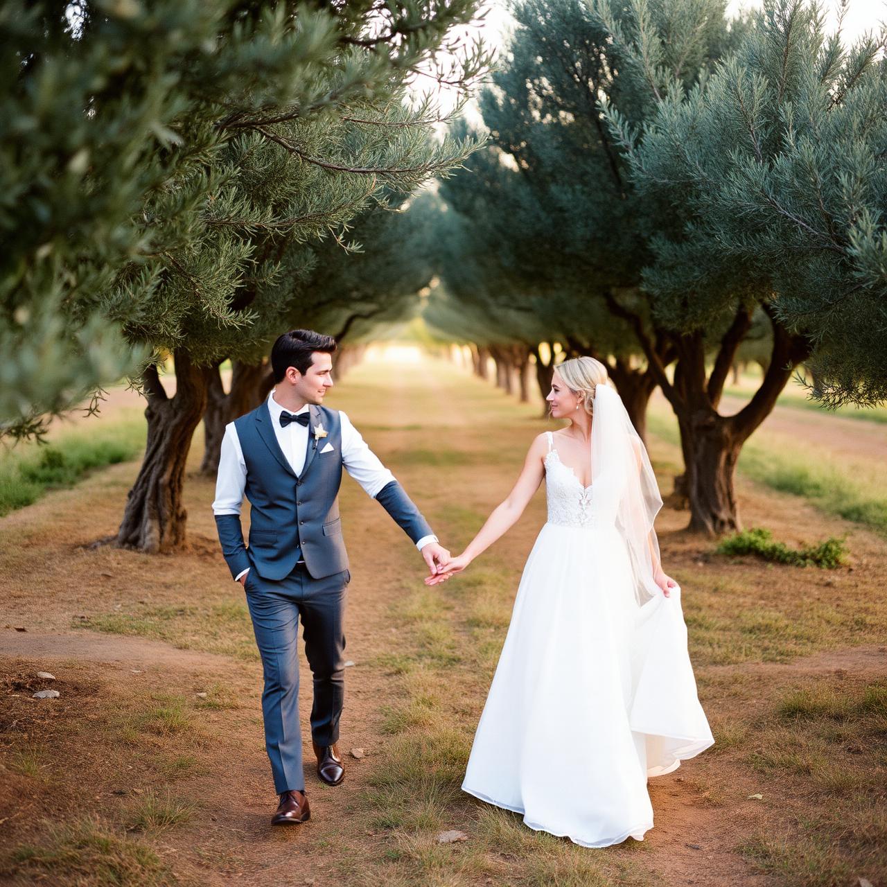 Wedding couple in olive grove